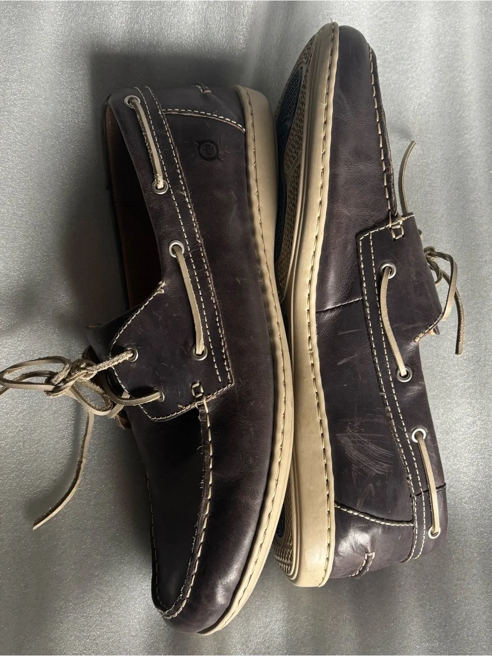 Born Men's Dark Brown Leather Boat Shoes with Tan Laces